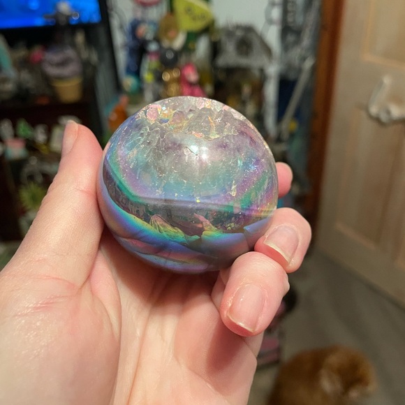 Aura sphere with druzy and pretty agate banding - Picture 10 of 15